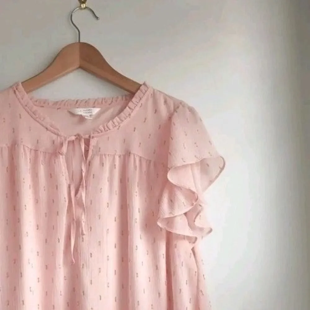 LC Lauren Conrad Pink Ruffle Flutter Sleeve Blouse L Romantic Babydoll Top - Picture 3 of 5
